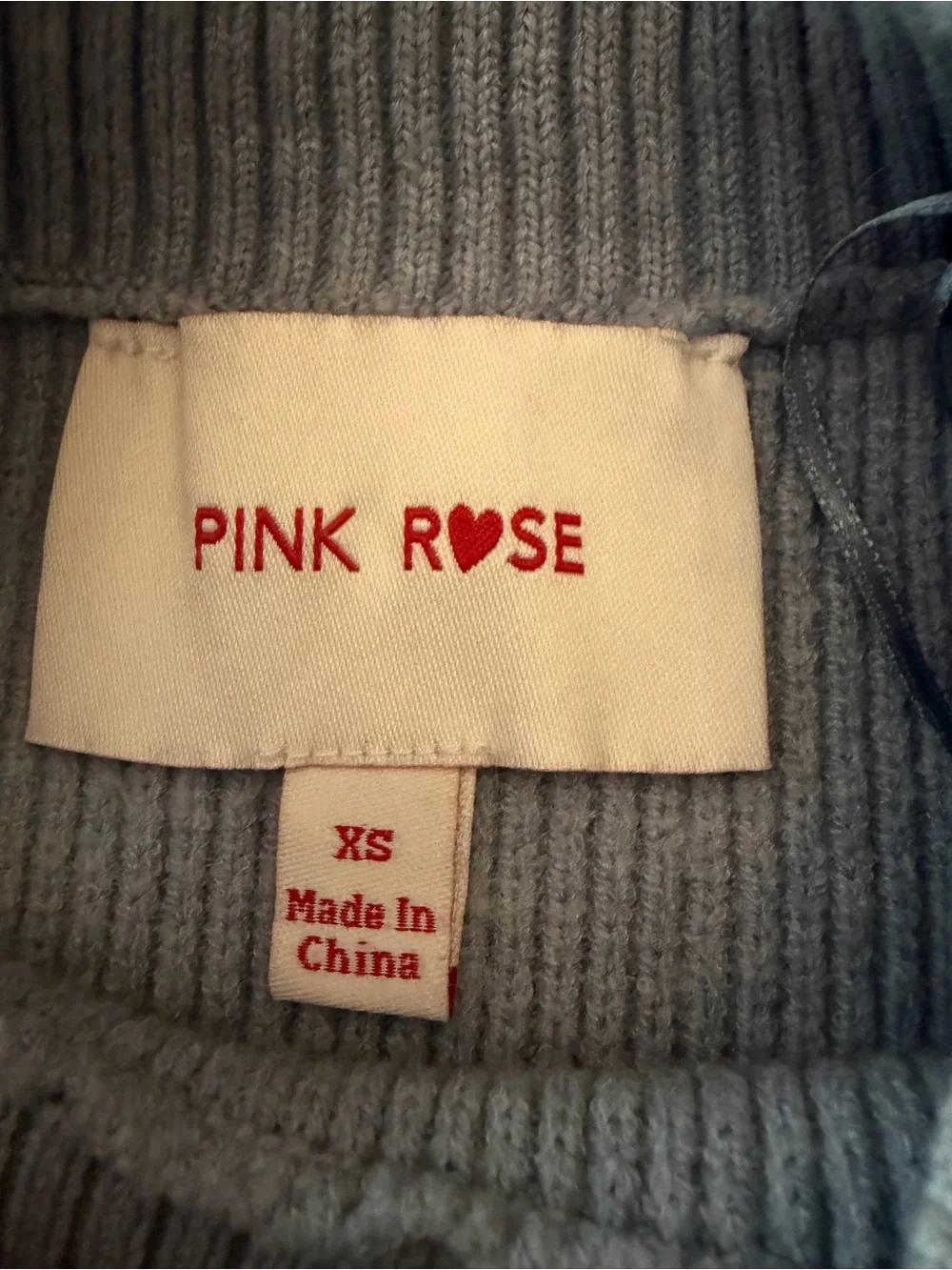 Pink Rose Light Blue Ribbed Crewneck Sweater